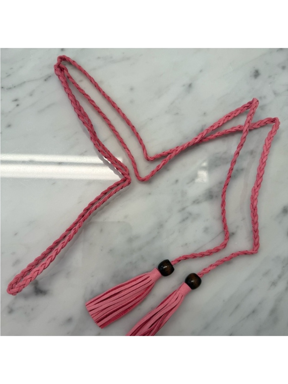Pink Braided Tassel Belt
